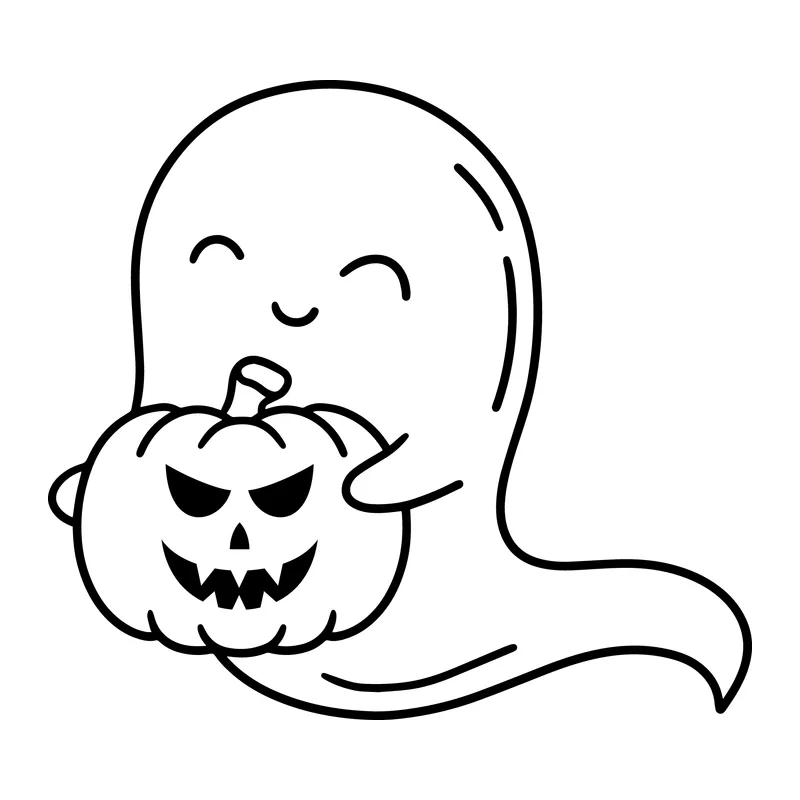 Happy Ghost Holding Jack-o'-Lantern