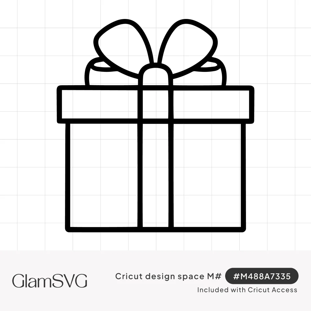 Black line drawing of a wrapped gift box with a ribbon down the front and a two-loop bow on top