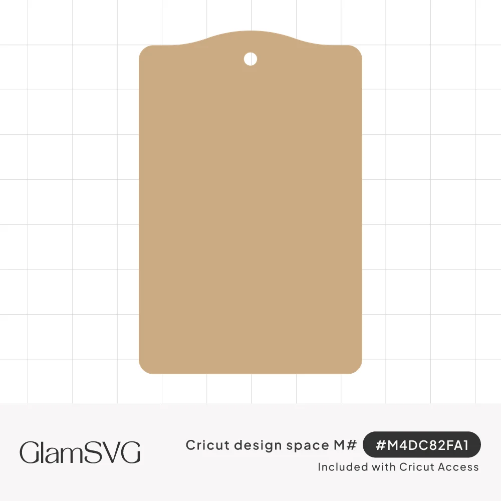 Blank kraft-colored rectangular gift tag with a wavy curved top, rounded corners and a small hole near the top