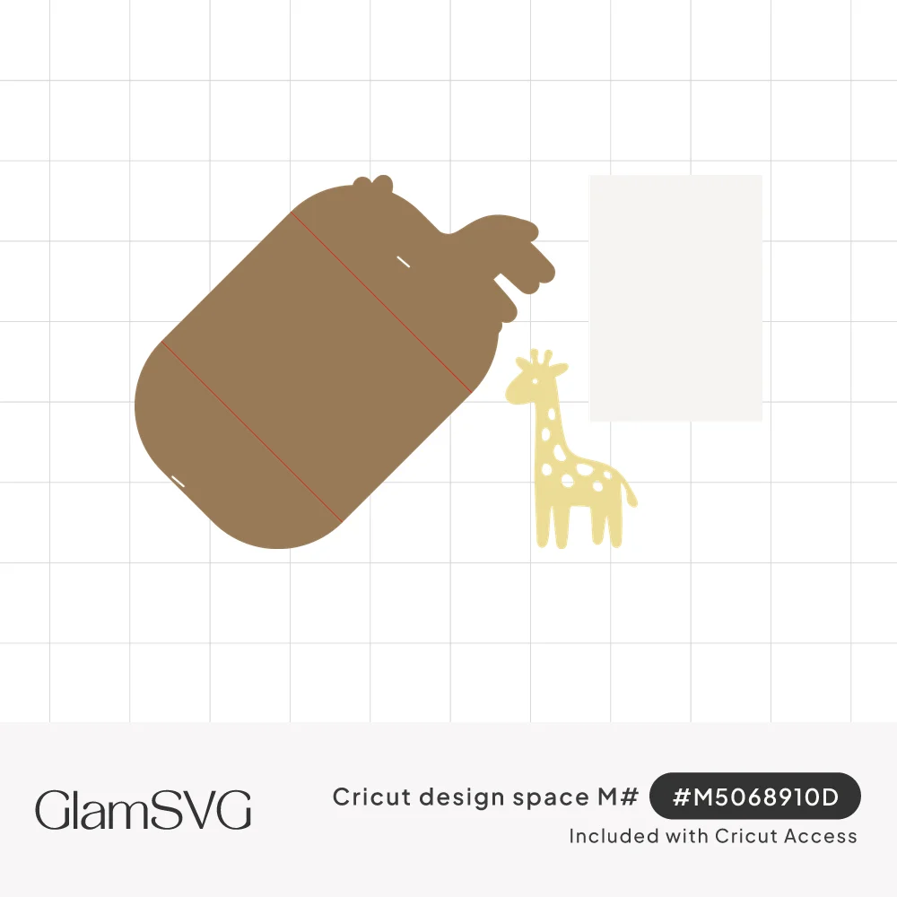 Brown giraffe-shaped gatefold card base with score lines, a small yellow spotted giraffe and a white rectangular insert