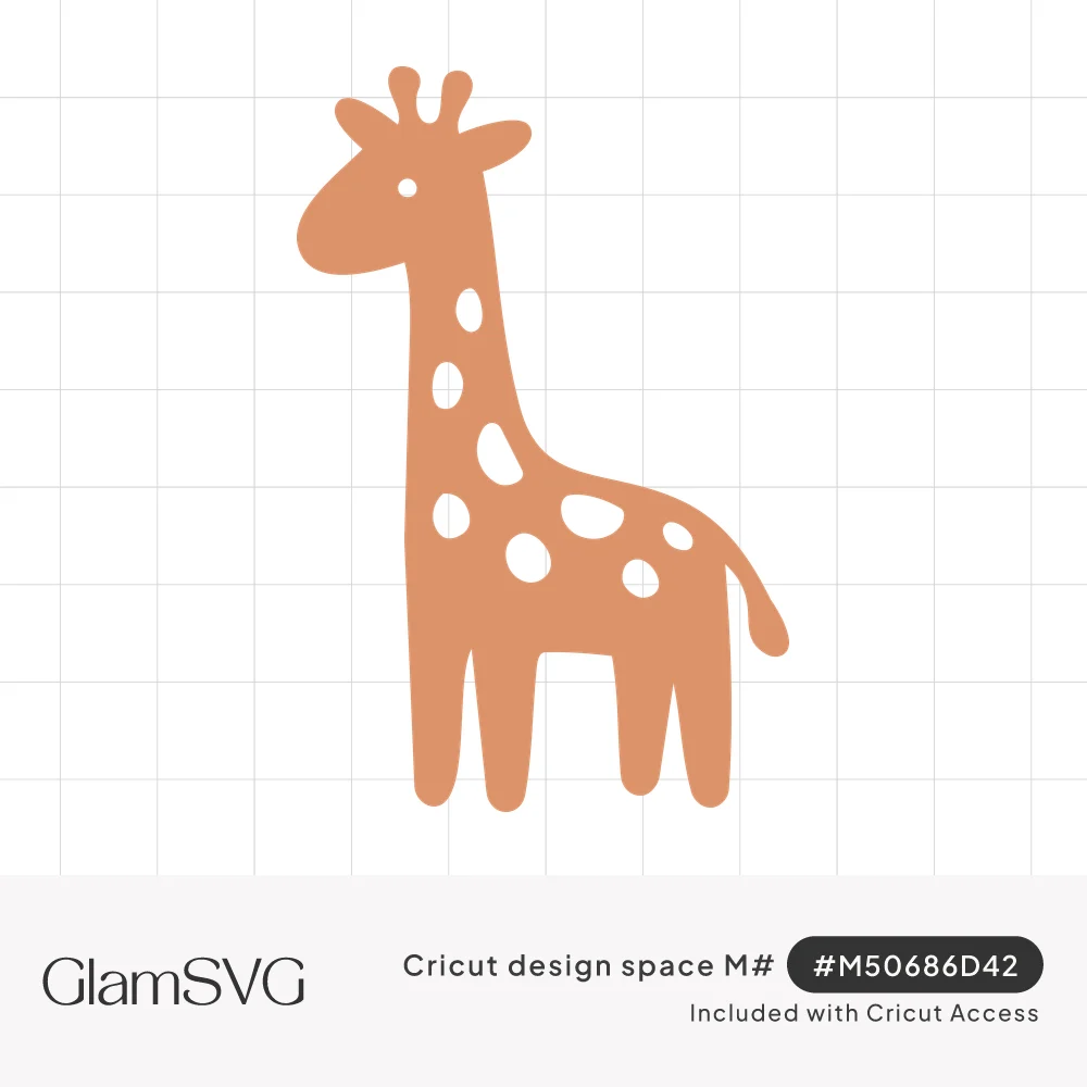 Tan giraffe silhouette in profile with long neck, small ossicones, cut-out oval spots and a short tufted tail