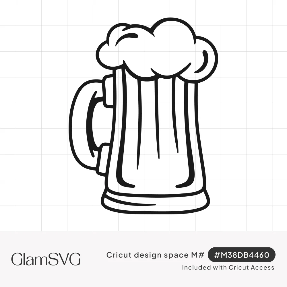 Black outline drawing of a tall glass beer mug with a handle and foam overflowing the top