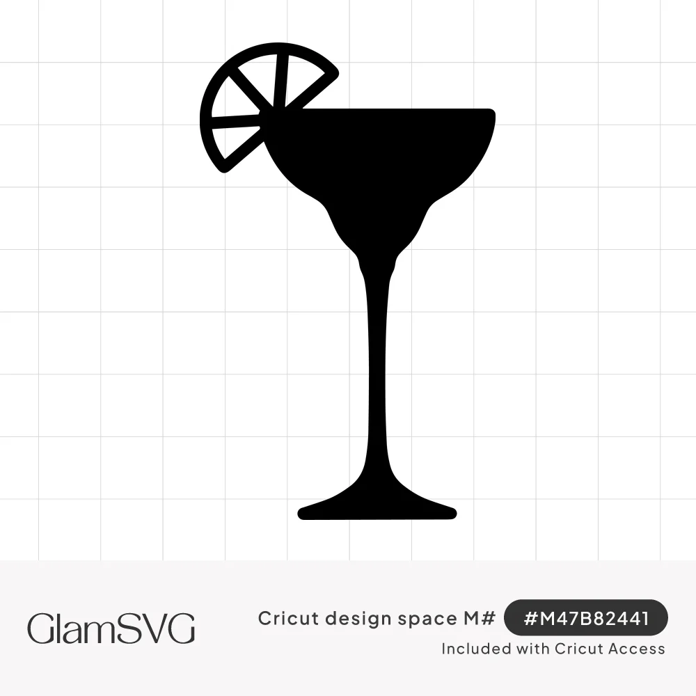 Black silhouette of a margarita glass on a tall stem with a lime wheel slice resting on the rim