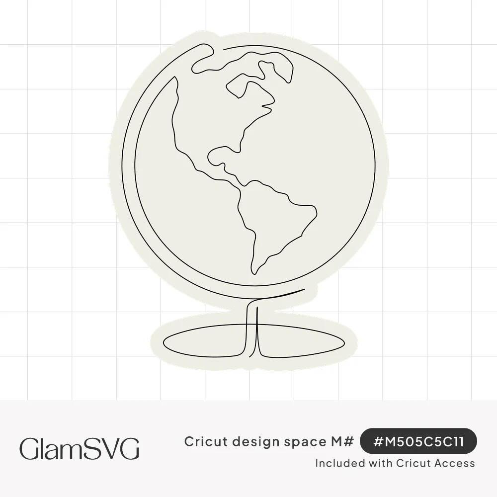 Line art desk globe showing North and South America on a curved stand with an oval base