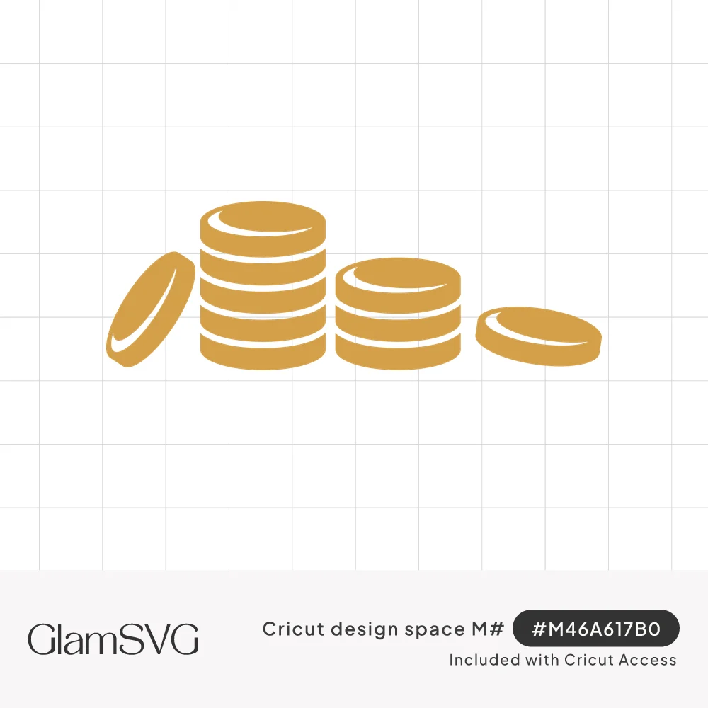 Gold silhouette of two stacks of coins with one coin leaning on the left and one lying flat on the right