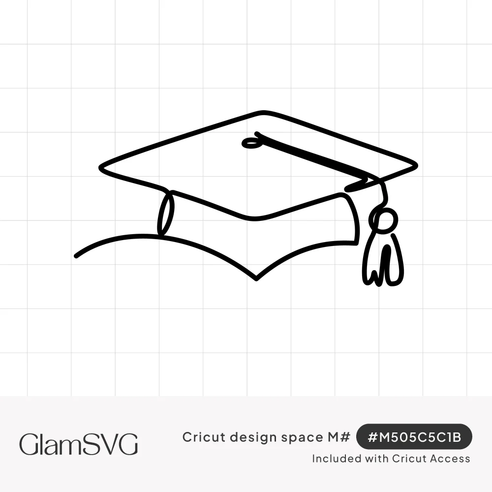 Continuous single line drawing of a graduation cap with tassel in thin black outline