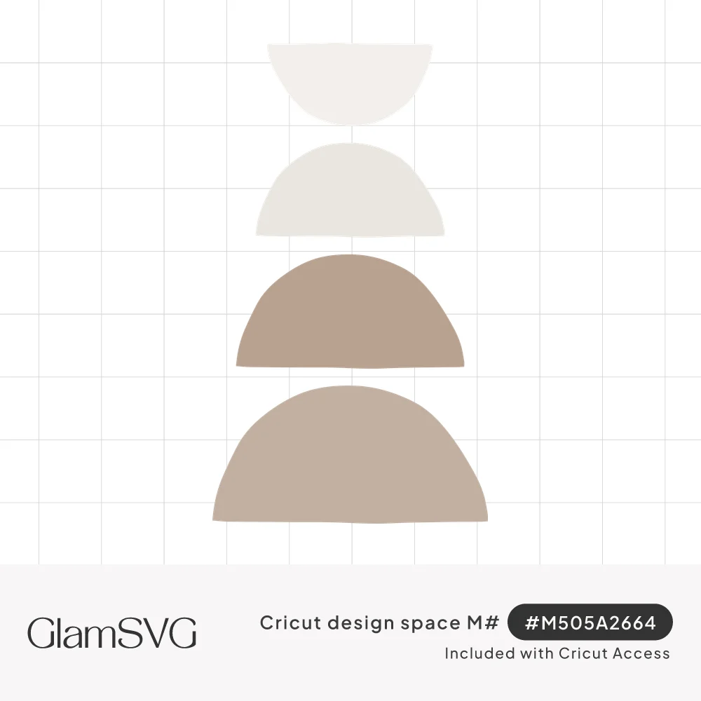 Four stacked half circles in cream, ivory and taupe tones, the top one inverted, widening toward the bottom
