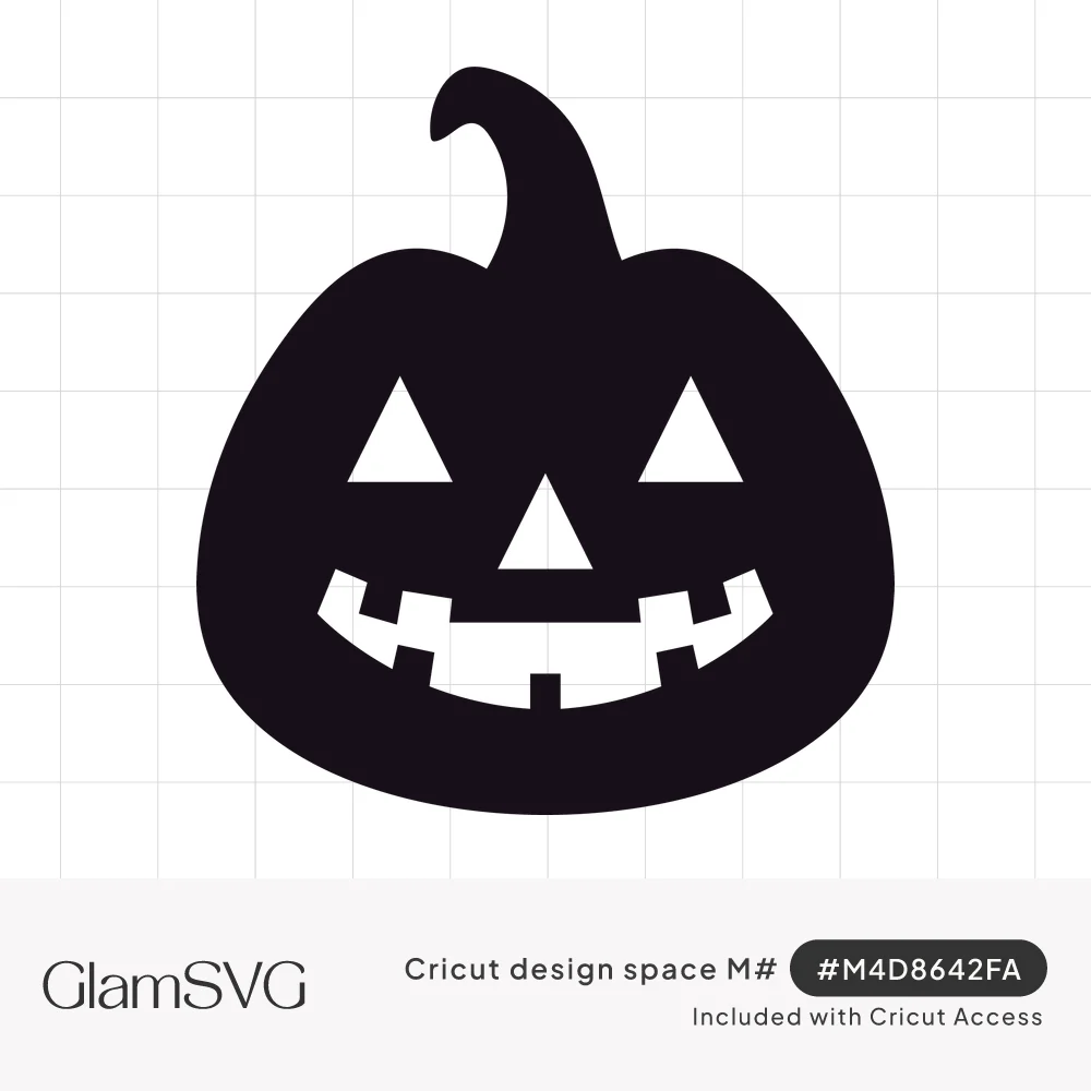 Solid black jack-o'-lantern silhouette with a curled stem, triangle eyes and nose, and a toothy carved smile