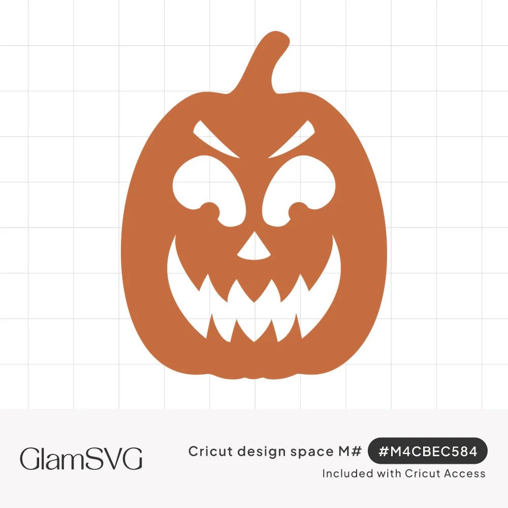 Orange carved jack-o'-lantern silhouette with angry slanted eyebrows, curled eyes, triangle nose and jagged toothy grin