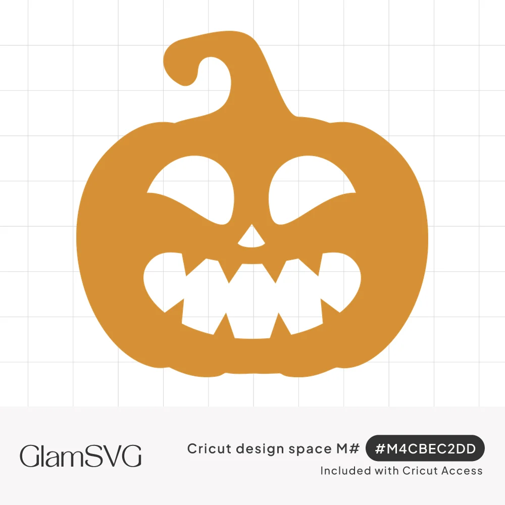 Orange jack-o'-lantern silhouette with slanted eyes, triangle nose, jagged toothy grin and a curly stem
