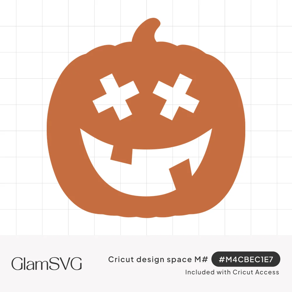 Orange jack-o'-lantern silhouette with X-shaped eyes and a wide crooked grin with two square teeth
