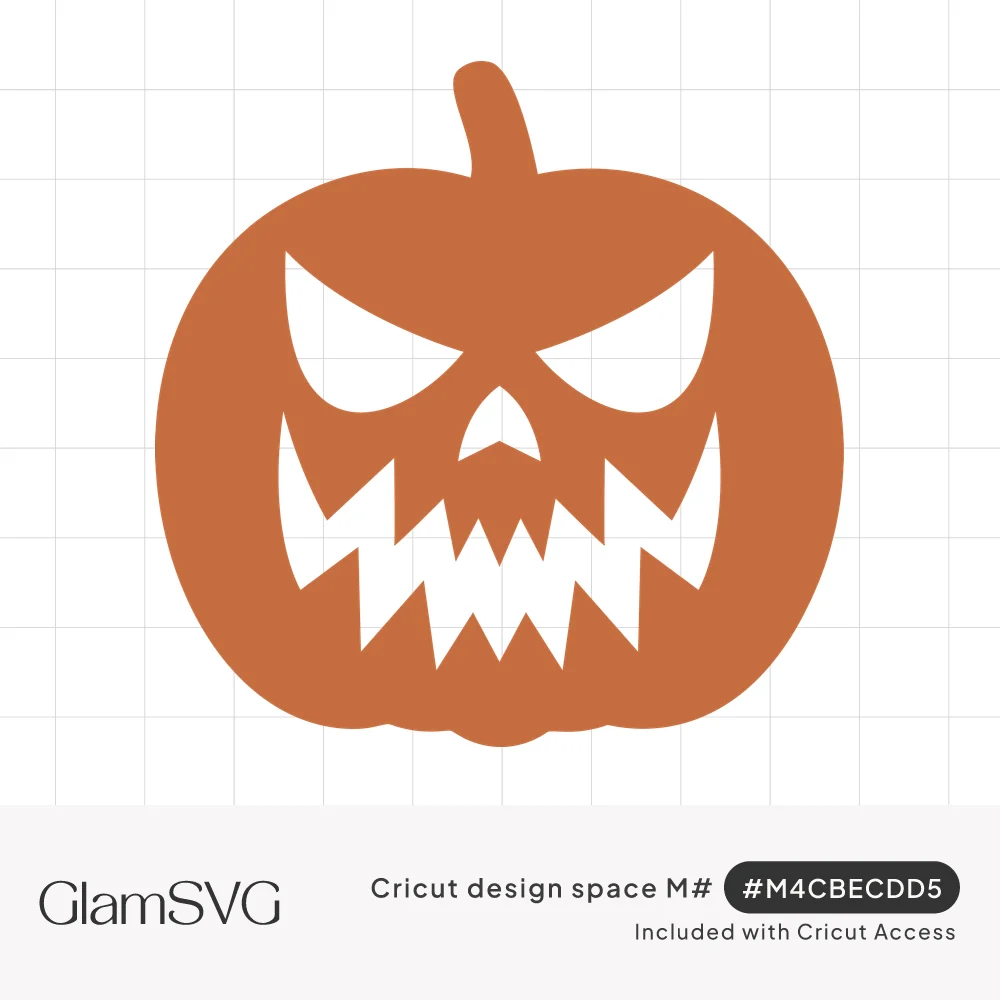 Orange pumpkin silhouette with an angry carved jack-o-lantern face, slanted eyes, triangle nose and jagged teeth