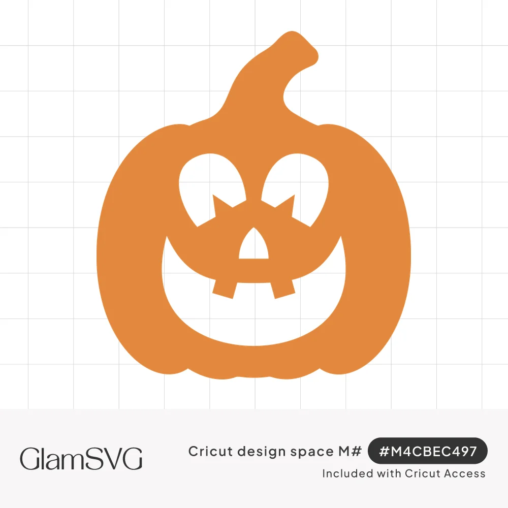 Orange jack-o'-lantern silhouette with a curly stem, crescent eyes, triangle nose and a wide toothy grin