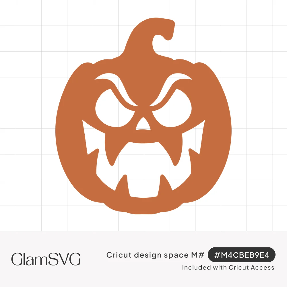 Orange jack-o'-lantern silhouette with angry carved eyes, furrowed brows, jagged fanged mouth and a curly stem