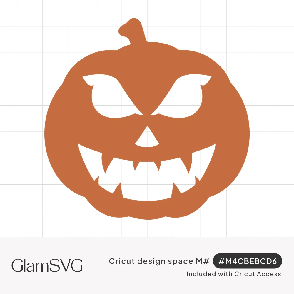 Orange jack-o'-lantern silhouette with angry slanted eyes, triangle nose and jagged toothy grin, with a curled stem