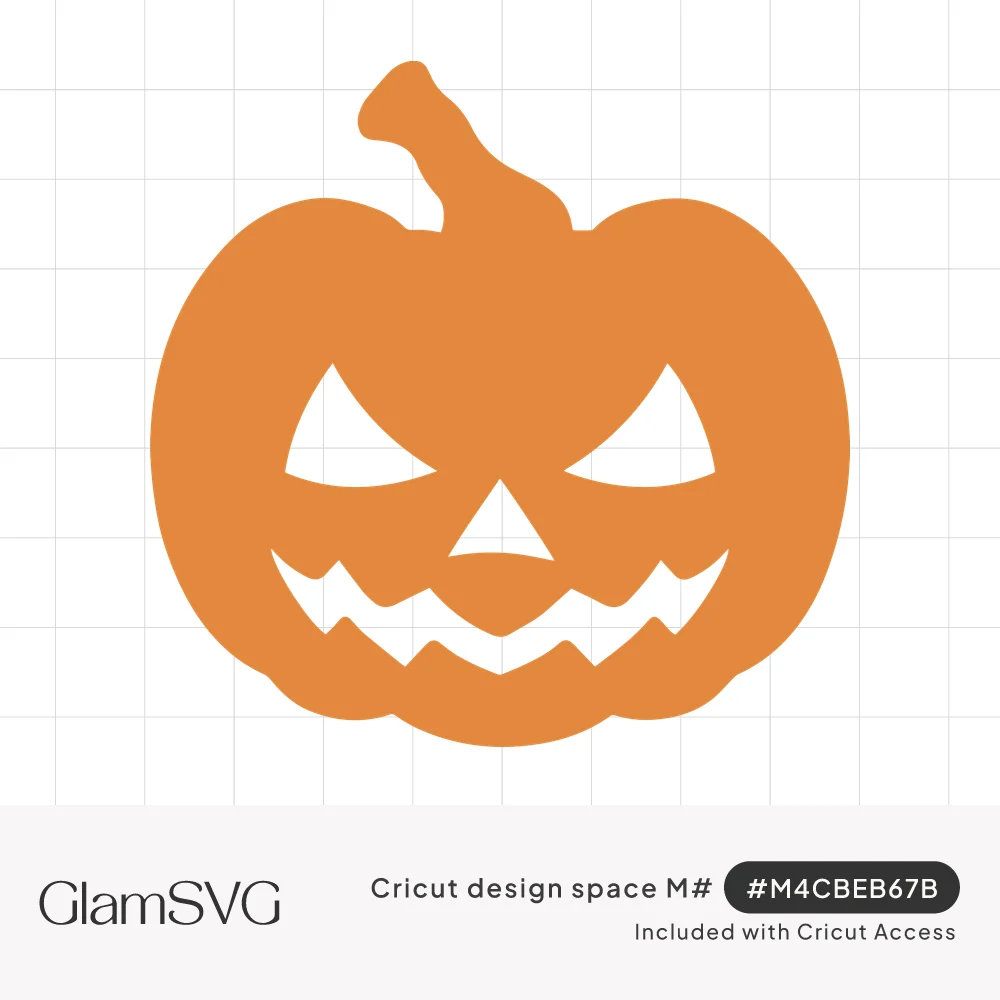 Orange jack-o'-lantern silhouette with a curled stem, angled triangle eyes, triangle nose and a jagged toothy grin