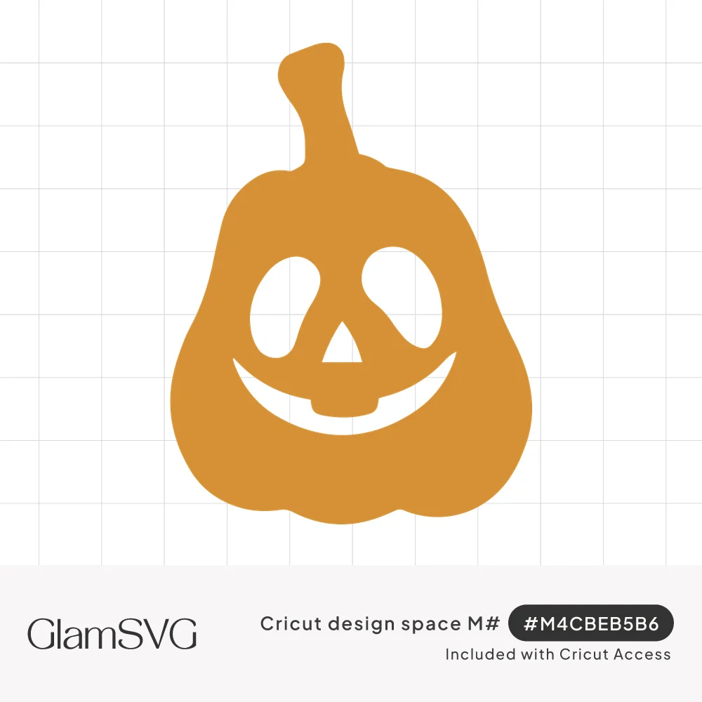 Orange pear-shaped jack-o'-lantern silhouette with a curved stem, round eyes, triangle nose and a toothy smile