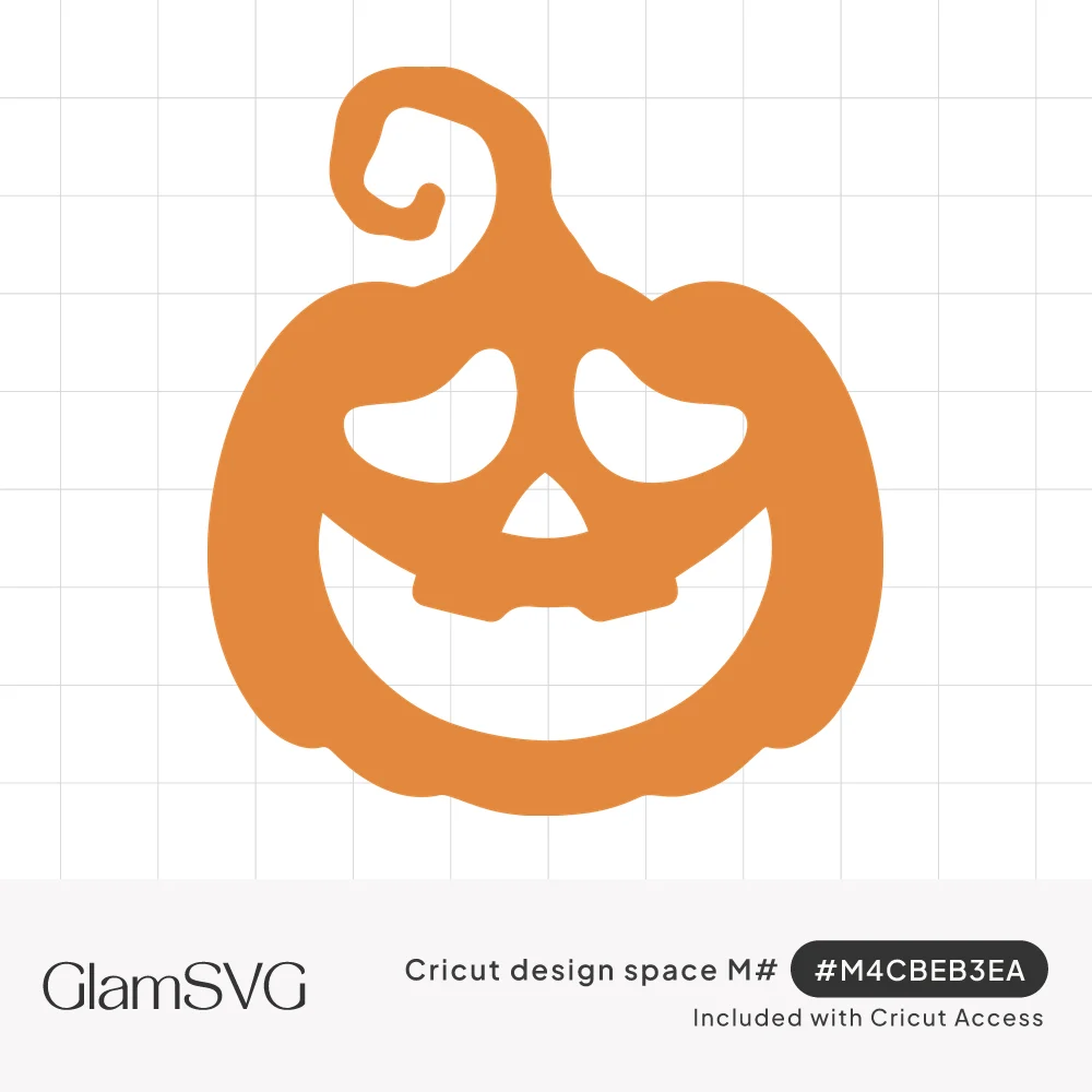 Orange jack-o-lantern silhouette with sleepy half-closed eyes, triangle nose, wide grin and a curly stem