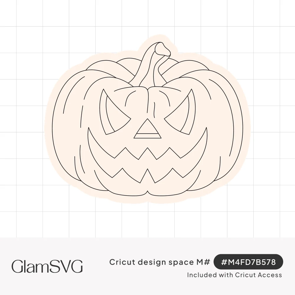 Line art jack-o'-lantern with angry slanted eyes, triangle nose, zigzag grin and curly stem inside an offset border