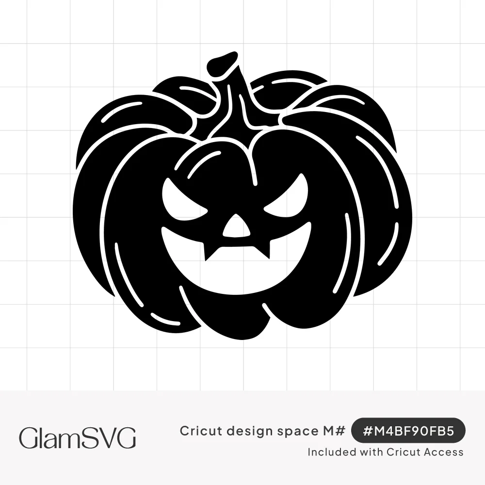 Black silhouette of a ribbed Halloween pumpkin with a curly stem and a mischievous carved jack-o'-lantern face