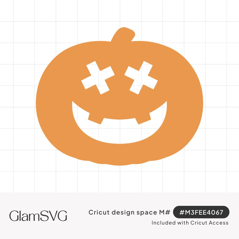 Orange jack-o'-lantern silhouette with cut-out X-shaped eyes and a wide grin with square teeth