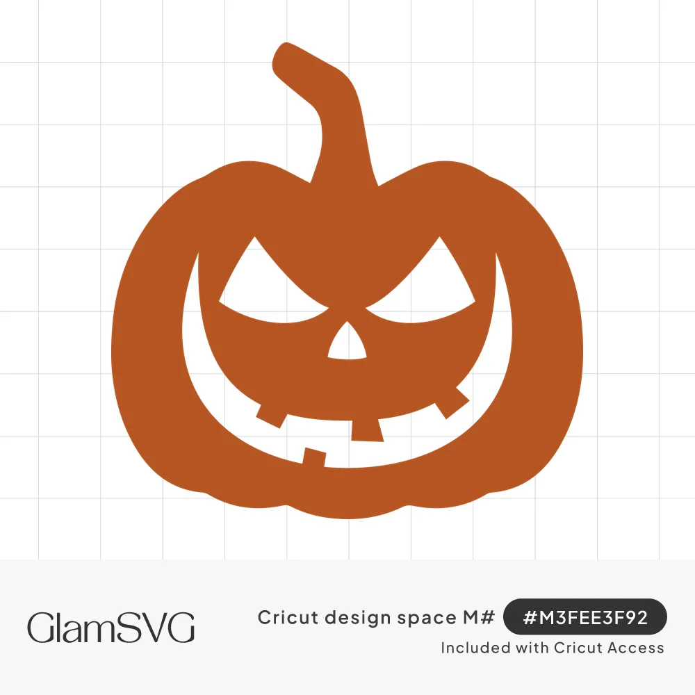Orange silhouette of a carved jack-o'-lantern with angry slanted eyes, triangle nose, jagged toothy grin and curled stem