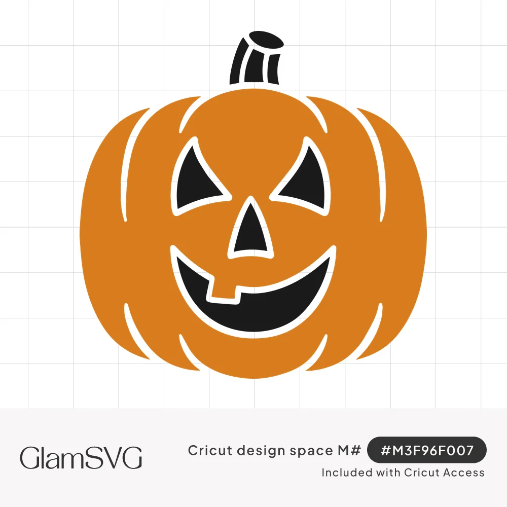 Orange jack-o'-lantern with black stem, triangle eyes and nose, and a wide grin with one square snaggle tooth