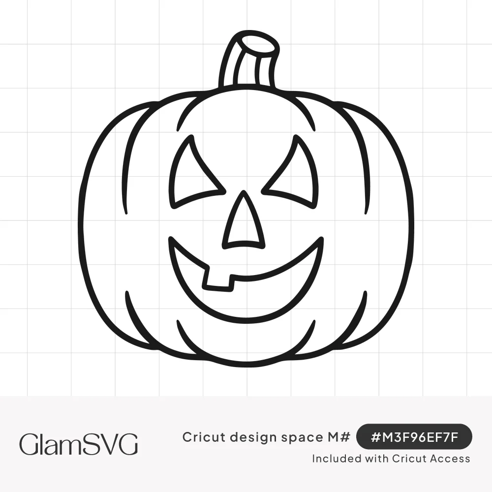 Black line drawing of a smiling jack-o'-lantern with triangle eyes, triangle nose, a stem and a one-tooth grin