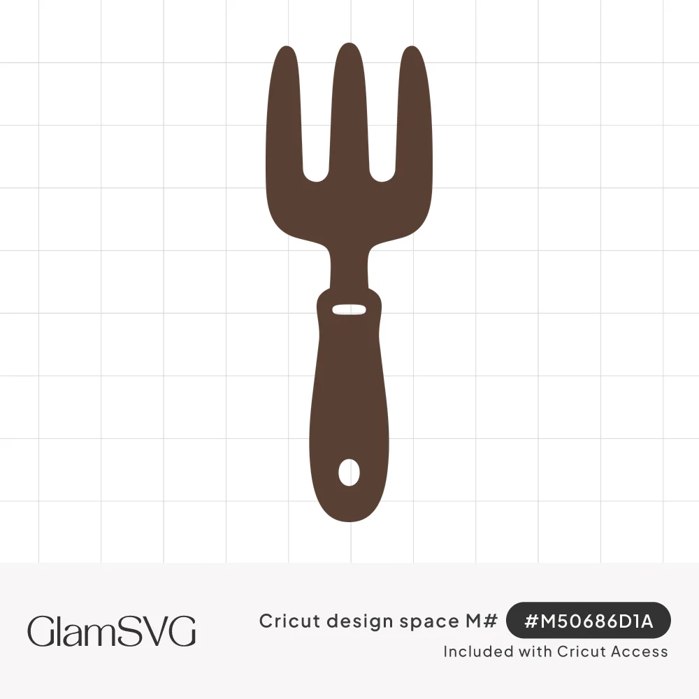 Solid brown silhouette of a three-pronged garden hand fork with a rounded handle and hanging hole