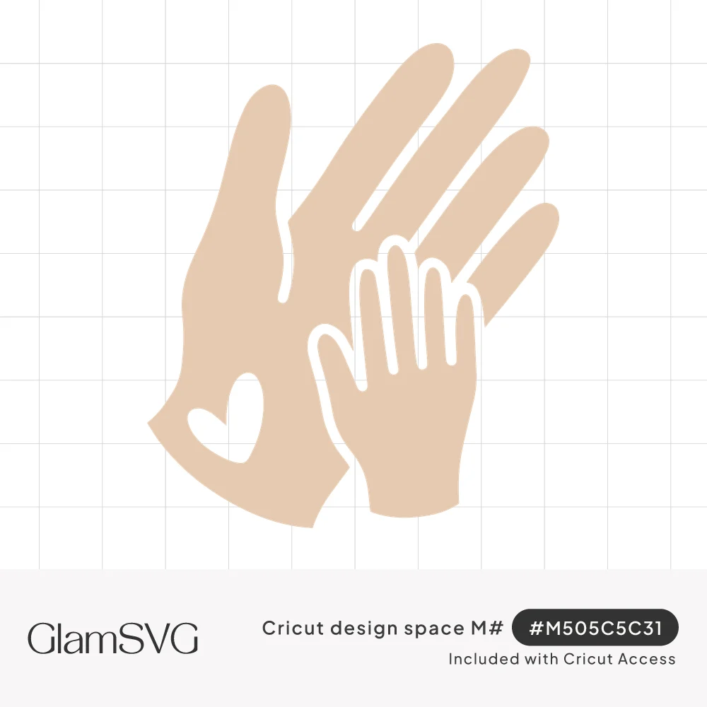 Silhouette of a large adult hand with a small child's hand on top and a small heart cut out of the adult palm