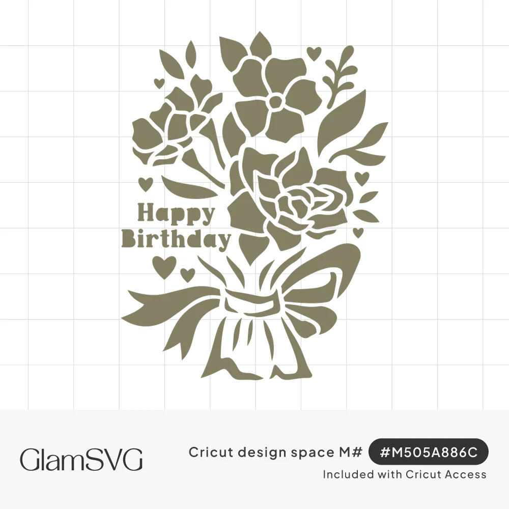 Single-color floral bouquet of roses and blooms tied with a bow, with Happy Birthday lettering and small hearts