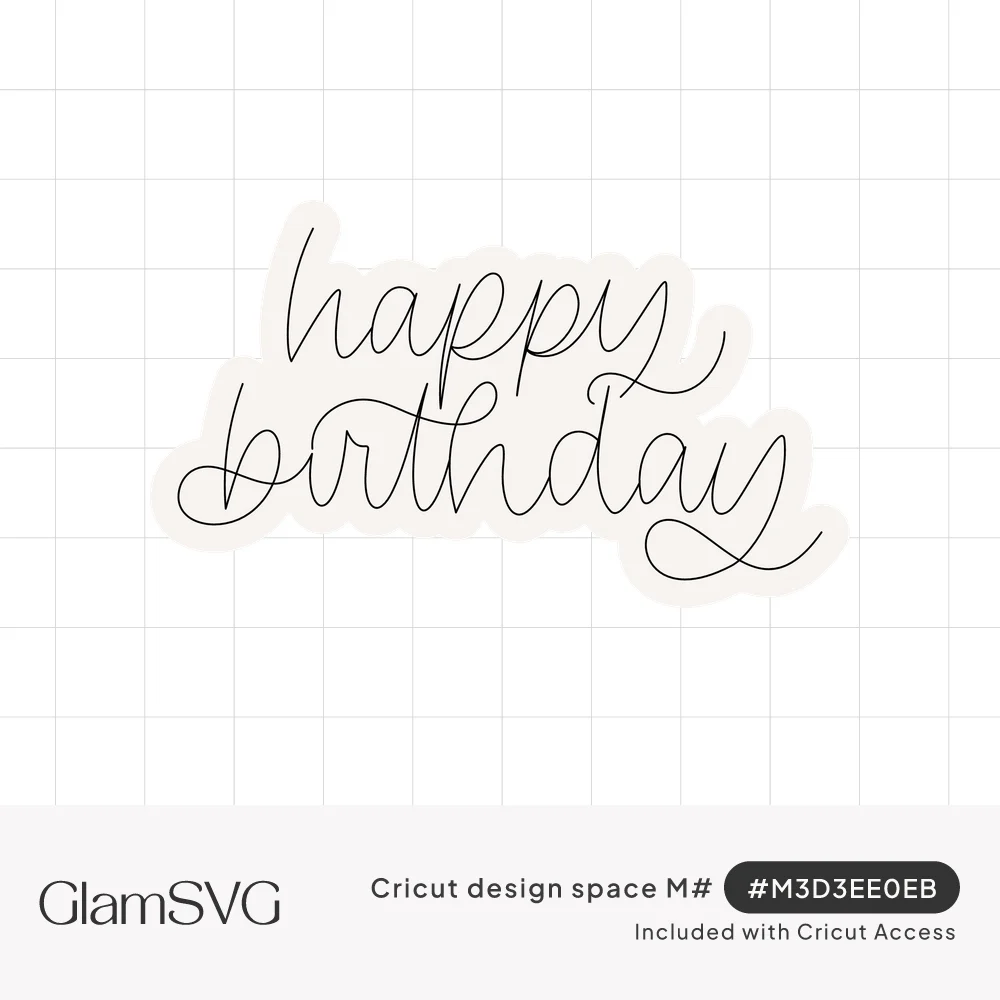 Thin black lowercase script reading happy birthday with looping flourishes on a soft off-white background