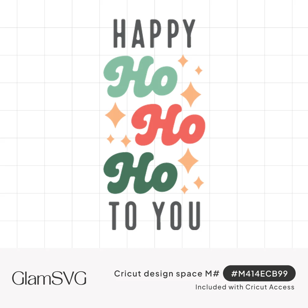Happy Ho Ho Ho To You lettering with retro script Ho words in mint, red and green and peach sparkles