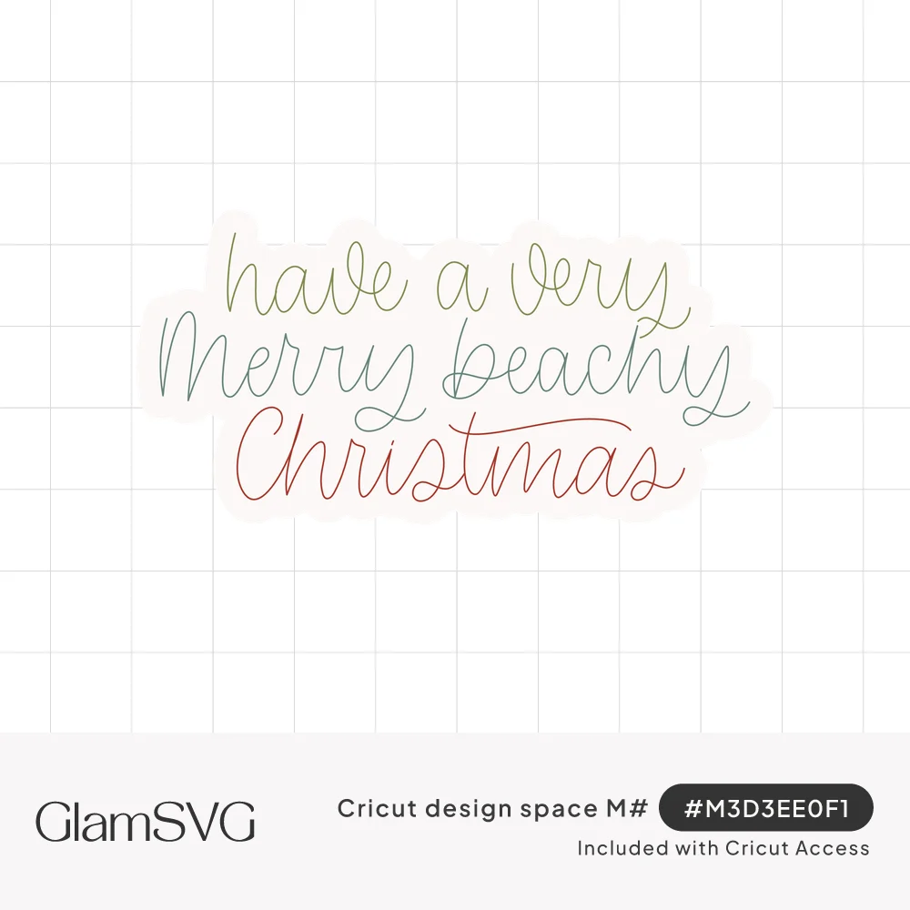 Script lettering reading have a very Merry Beachy Christmas in green, teal and coral red monoline handwriting