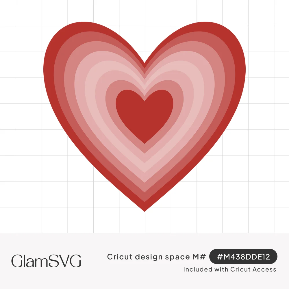 Concentric layered heart in shades of red and pink fading inward to a small solid red heart at the center