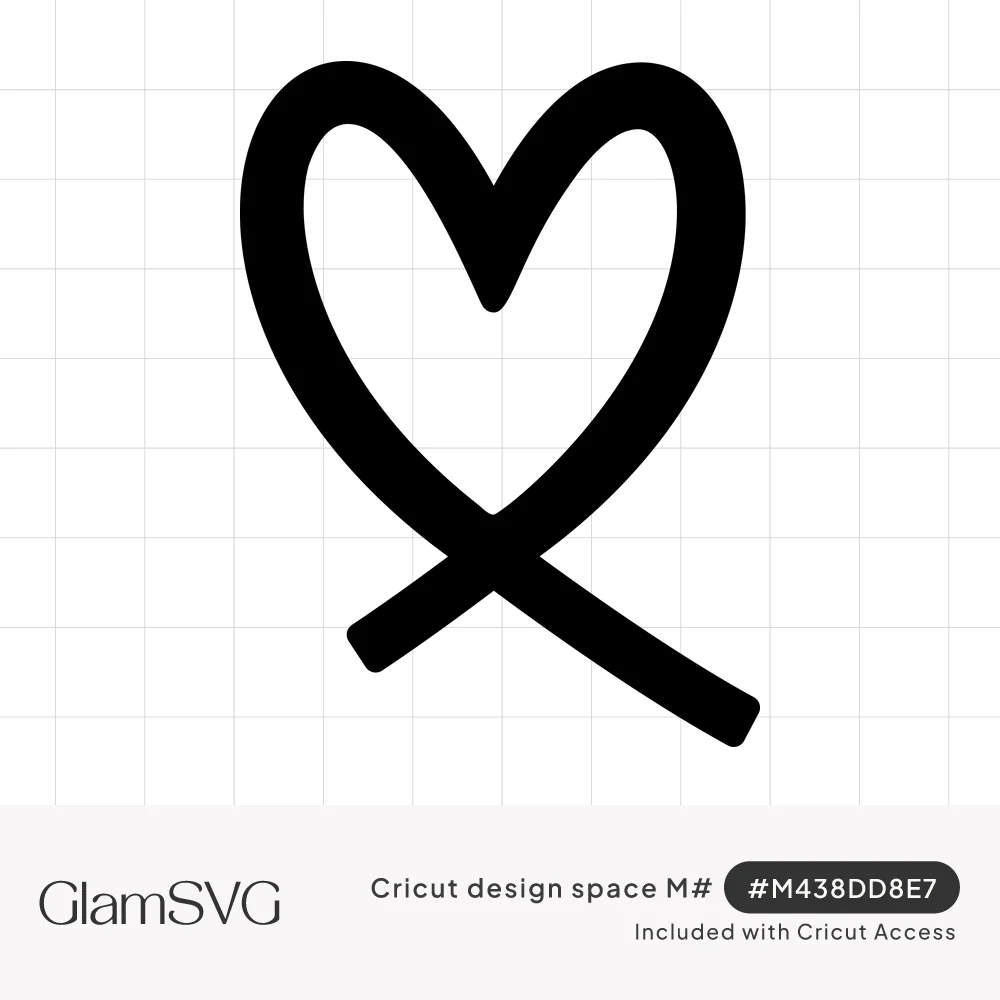 Black single-line heart outline with the ends crossing at the bottom like an awareness ribbon