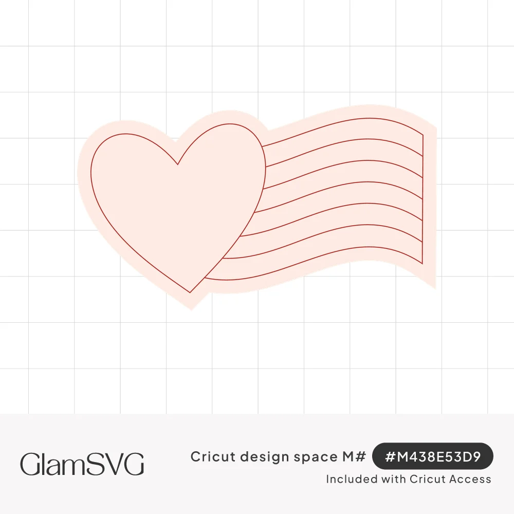 Pale pink outline of a heart overlapping the corner of a waving striped flag, with an offset border around both