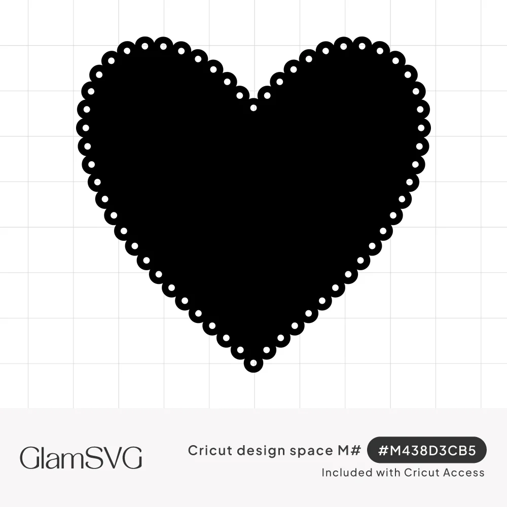 Solid black heart silhouette with a scalloped edge lined with small white eyelet holes like lace