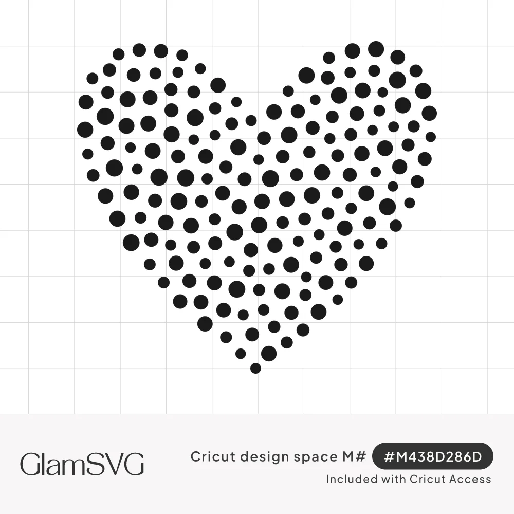 Black heart shape formed from many scattered dots of varying sizes on a white background