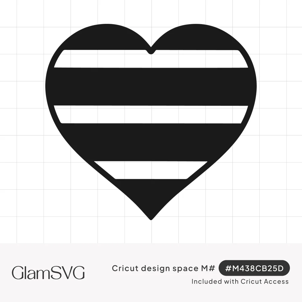 Solid black heart shape with wide horizontal white stripes cut across it