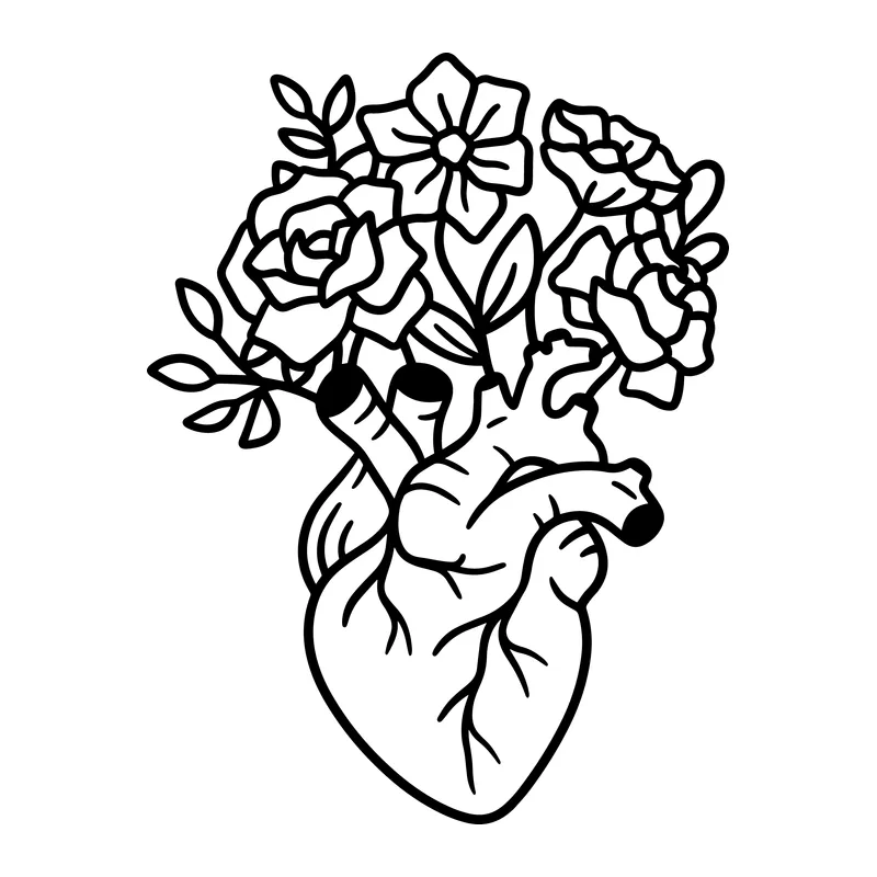 Anatomical Heart With Flowers