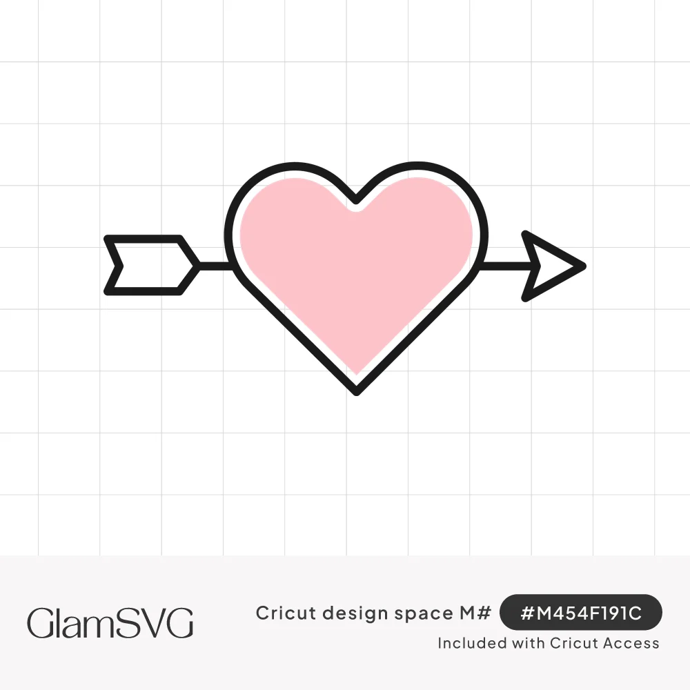 Pink heart with a black outline pierced horizontally by a black arrow with a fletched tail