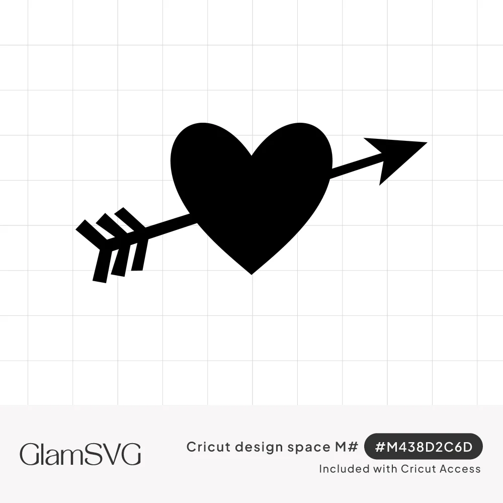Solid black heart silhouette pierced diagonally by a thin arrow with a pointed tip and feathered fletching