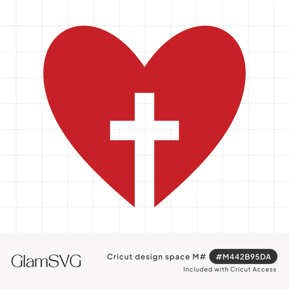 Solid red heart shape with a white Christian cross cut out of its center, extending to the heart's bottom point