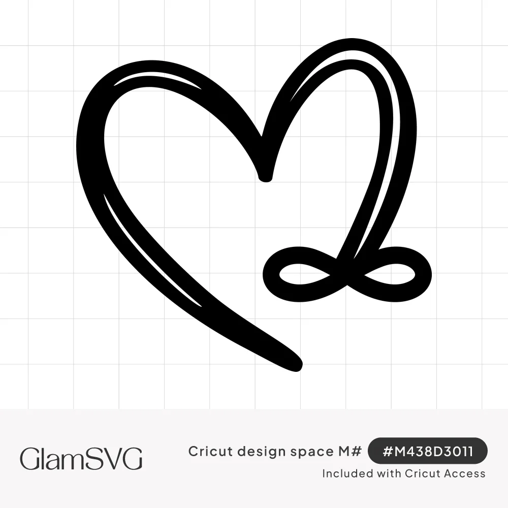 Black hand-drawn outline heart with a looping stroke that ends in an infinity symbol at the bottom right