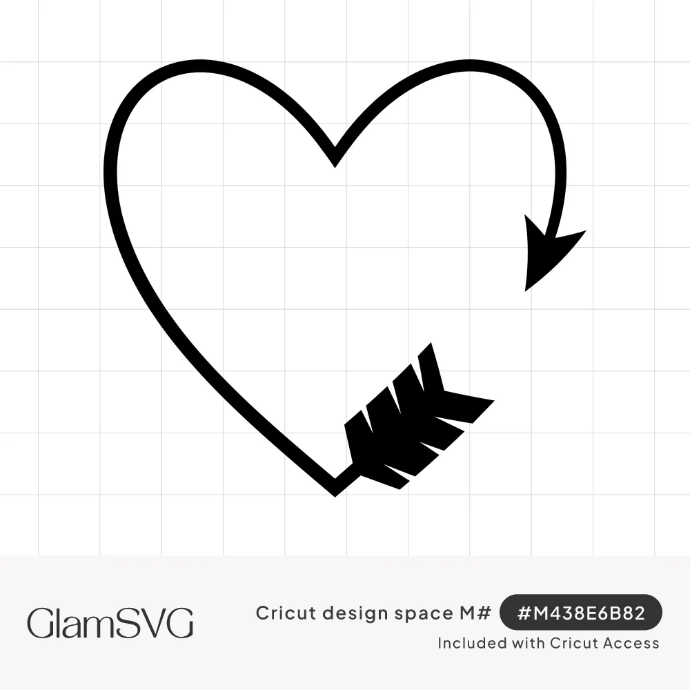Black outline of a heart formed by a single curved arrow with feathered fletching and an arrowhead tip