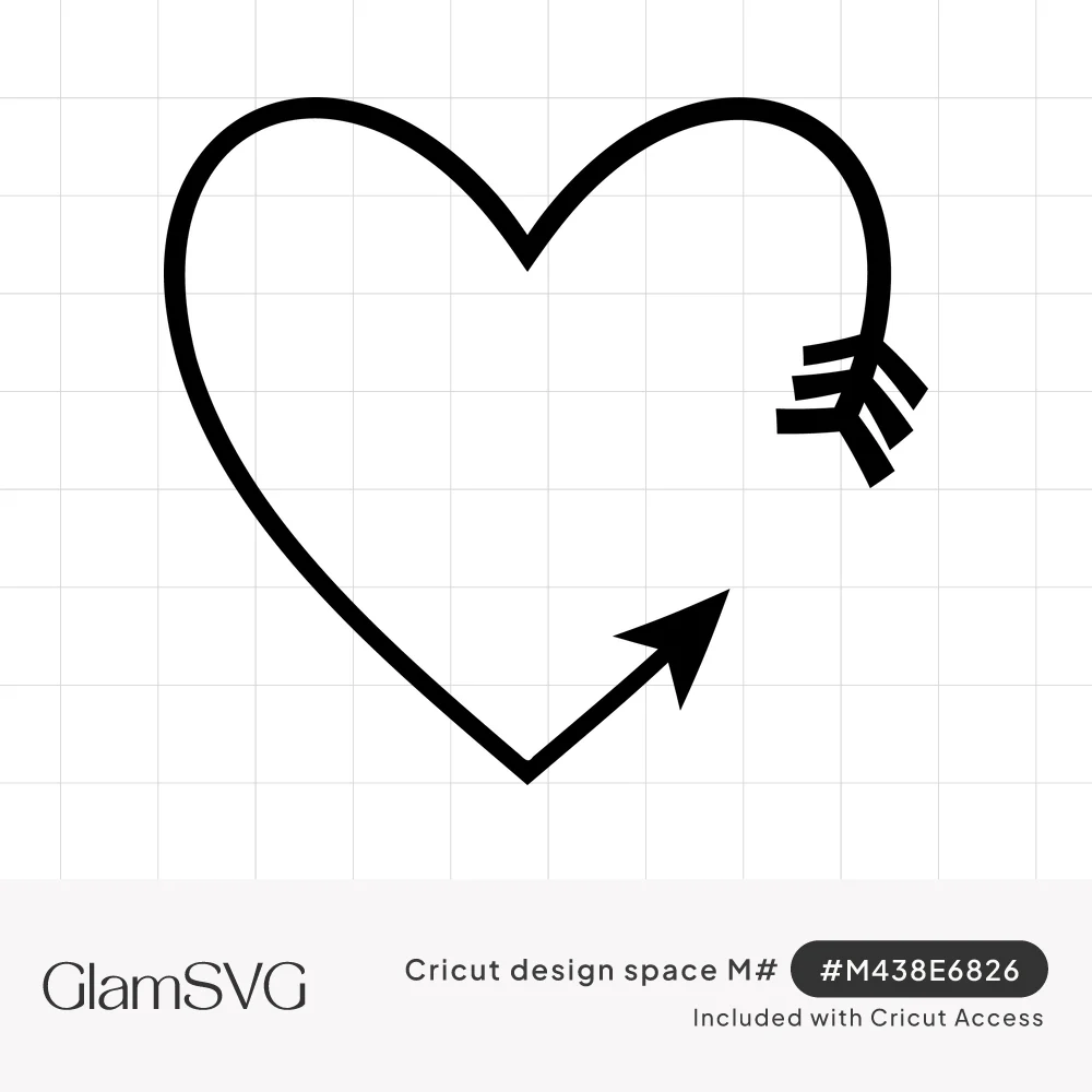 Black line drawing of a heart outline formed by an arrow, with fletching at the top right and arrowhead near the bottom