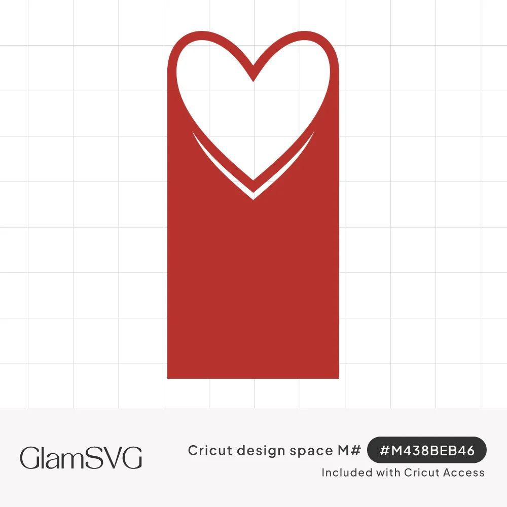 Tall red bookmark with a rounded top, a heart-shaped cutout, and a thin curved slit beneath the heart's point