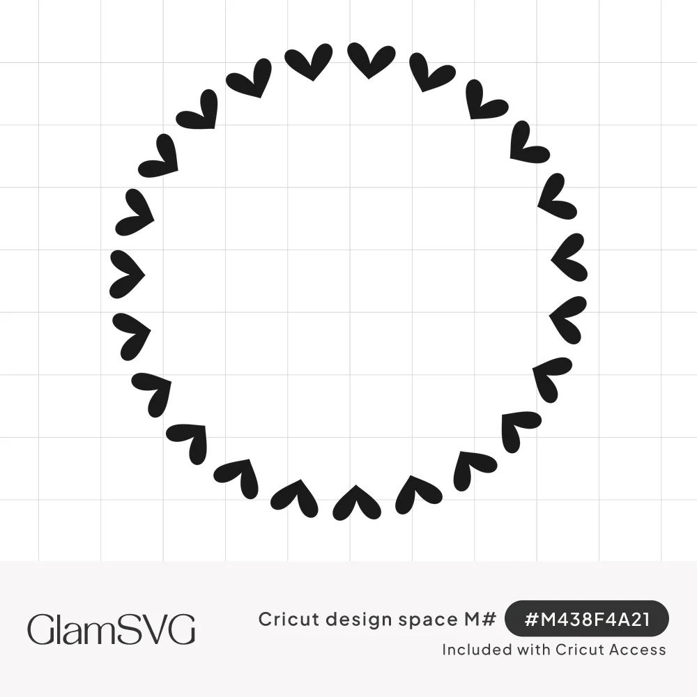 Circular frame made of small solid black hearts arranged in a ring around an empty white center