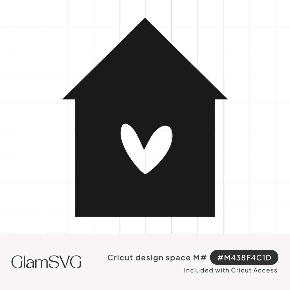 Black house silhouette with a peaked roof and a small white hand-drawn heart cut out in the center